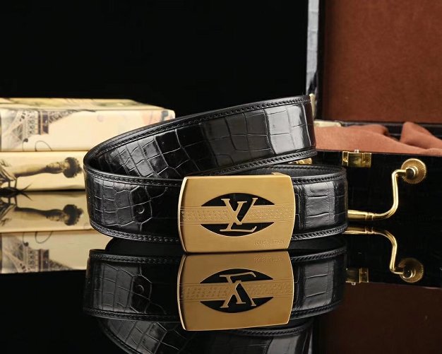 Louis vuitton original crocodile leather 38mm belt M0037 black