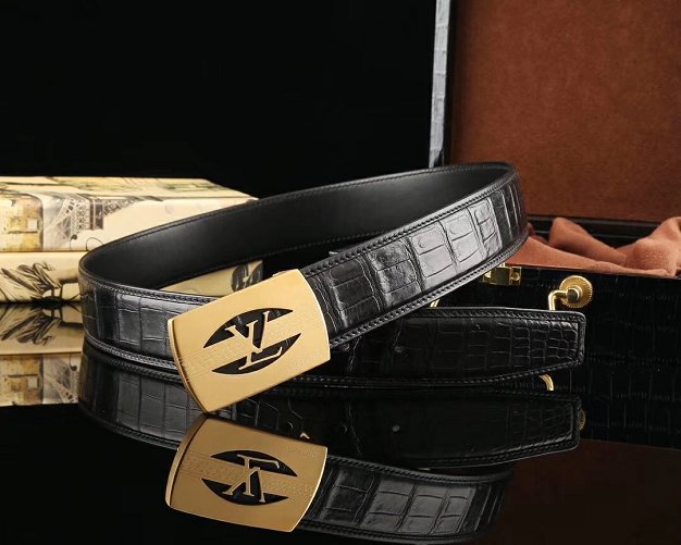 Louis vuitton original crocodile leather 38mm belt M0037 black