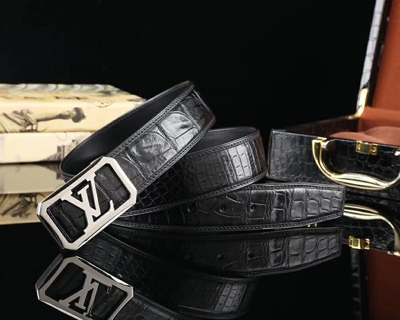 Louis vuitton original crocodile leather 38mm belt M0038 black