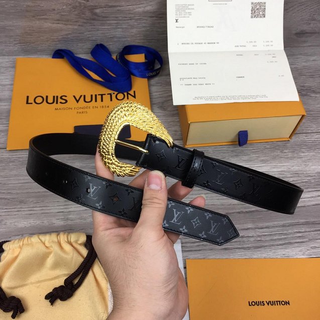 Louis vuitton original monogram calfskin angels 30mm belt M0101U black