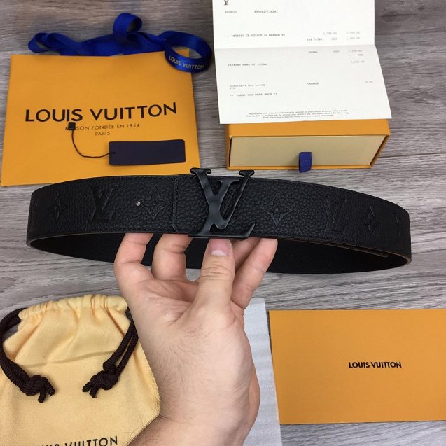 Louis vuitton original monogram calfskin pou-up 40mm belt MP236 black