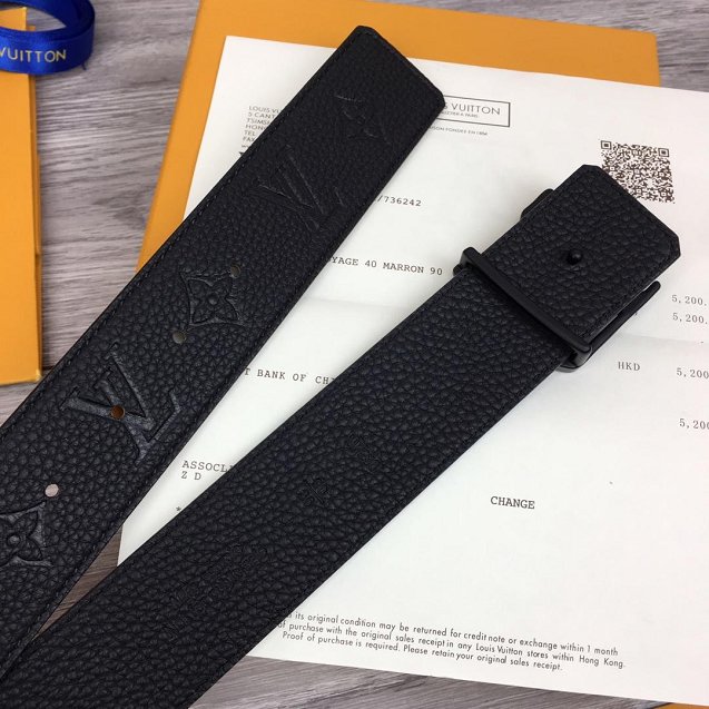 Louis vuitton original monogram calfskin pou-up 40mm belt MP236 black