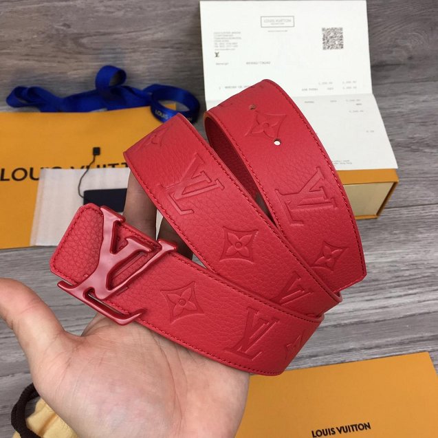 Louis vuitton original monogram calfskin pou-up 40mm belt MP236 red