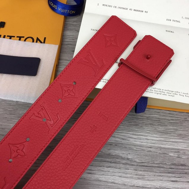 Louis vuitton original monogram calfskin pou-up 40mm belt MP236 red