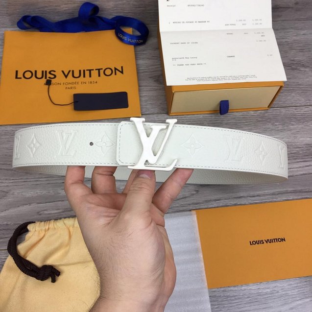 Louis vuitton original monogram calfskin pou-up 40mm belt MP236 white