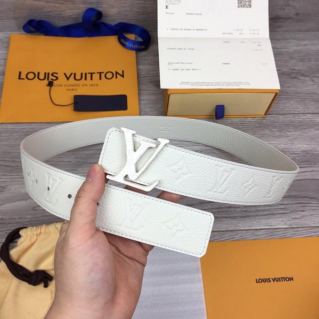 Louis vuitton original monogram calfskin pou-up 40mm belt MP236 white