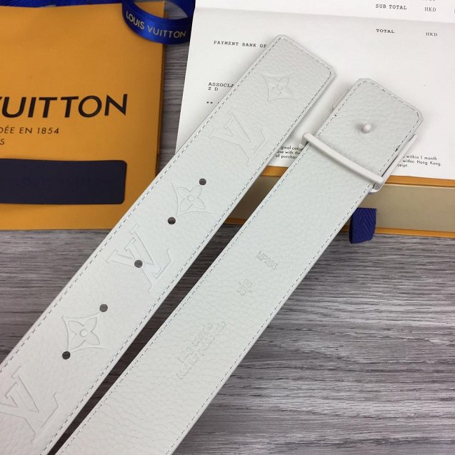 Louis vuitton original monogram calfskin pou-up 40mm belt MP236 white