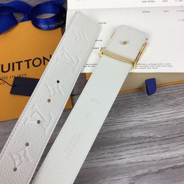 Louis vuitton original togo leather 40mm belt M9283 white