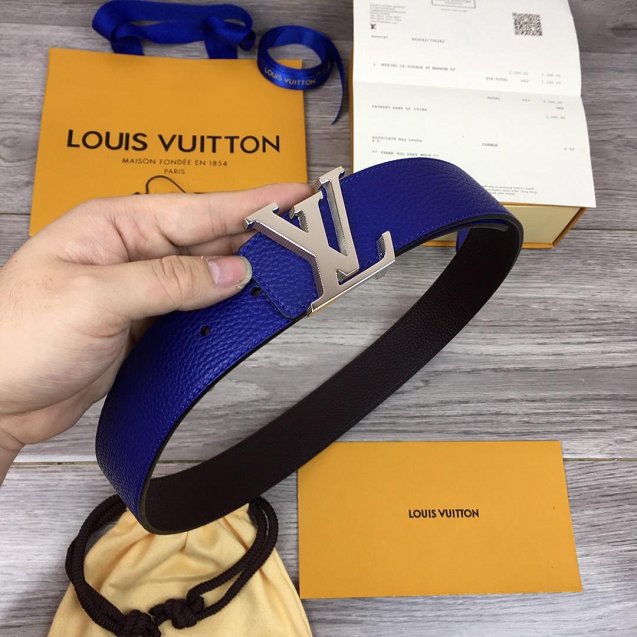 Louis vuitton original togo leather reversible 40mm belt M9152 blue