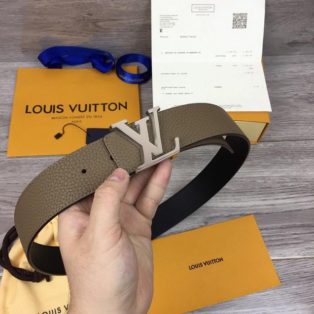 Louis vuitton original togo leather reversible 40mm belt M9152 grey&black