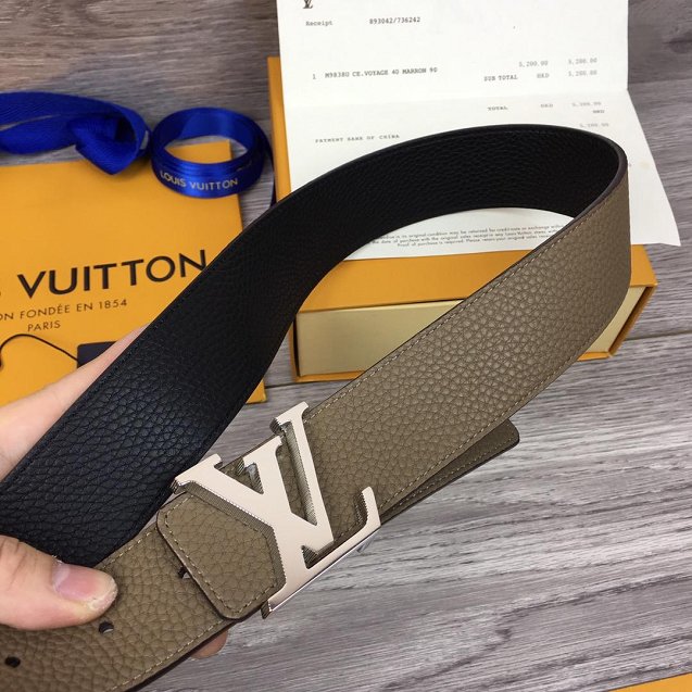 Louis vuitton original togo leather reversible 40mm belt M9152 grey&black