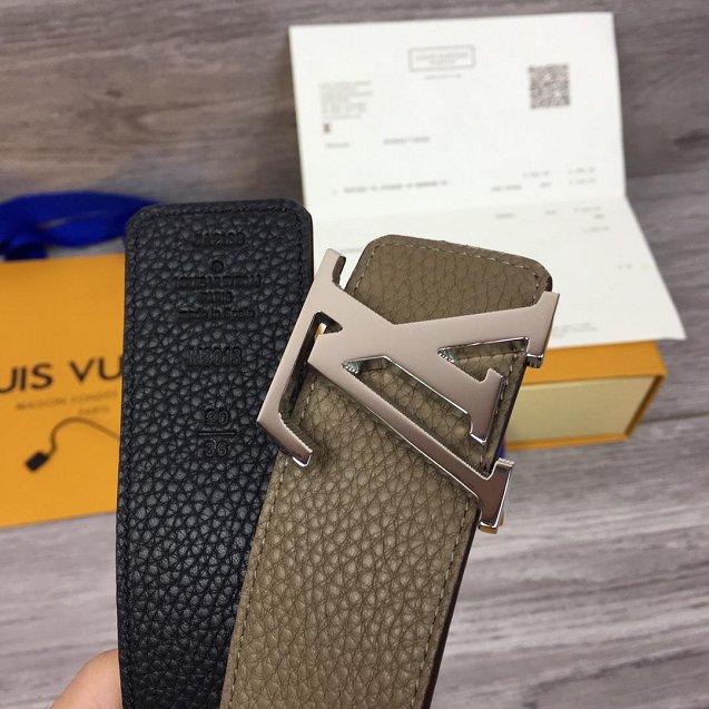 Louis vuitton original togo leather reversible 40mm belt M9152 grey&black