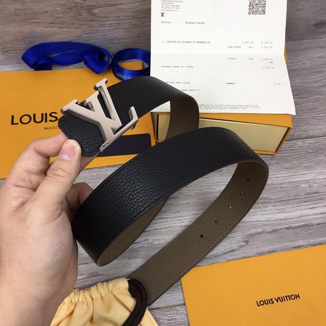 Louis vuitton original togo leather reversible 40mm belt M9152 grey&black