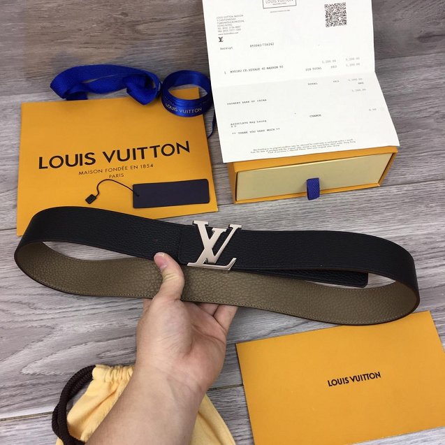 Louis vuitton original togo leather reversible 40mm belt M9152 grey&black