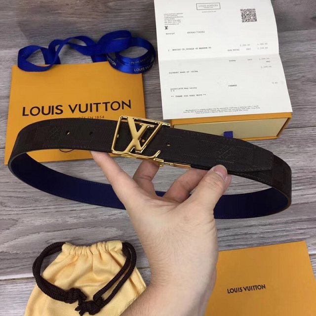 Louis vuitton original calfskin city 35mm reversible belt M0029Q black&blue