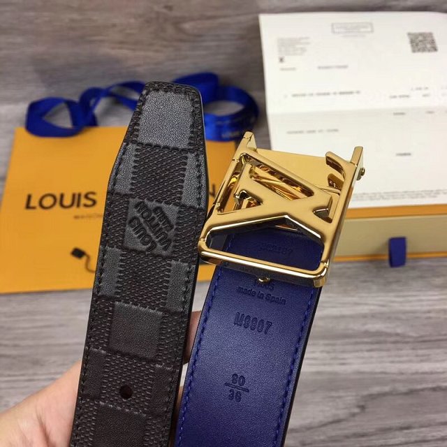 Louis vuitton original calfskin city 35mm reversible belt M0029Q black&blue