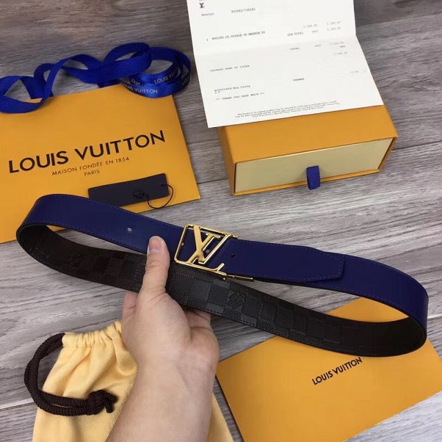 Louis vuitton original calfskin city 35mm reversible belt M0029Q black&blue