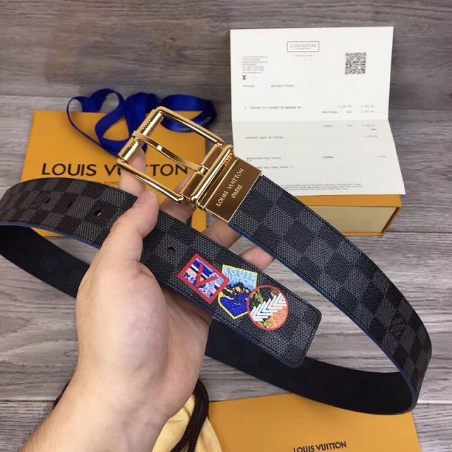 Louis vuitton original damier print 40mm reversible belt M0077U 