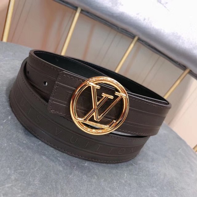 Louis vuitton original calfskin circle 35mm belt m9044 dark coffee