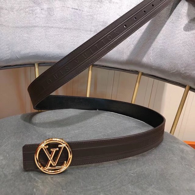 Louis vuitton original calfskin circle 35mm belt m9044 dark coffee