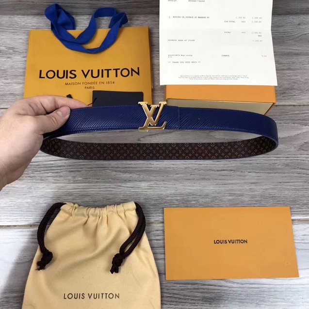 Louis vuitton original epi leather 35mm reversible belt M9257 blue