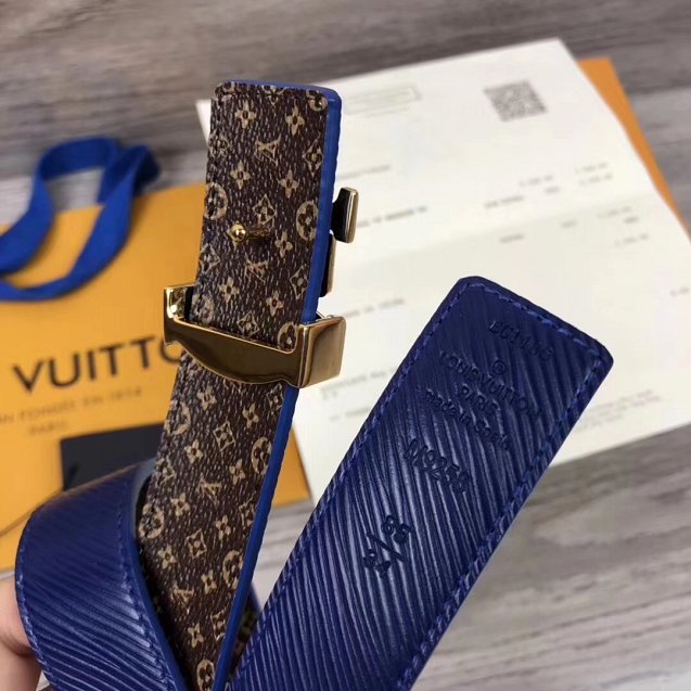 Louis vuitton original epi leather 35mm reversible belt M9257 blue