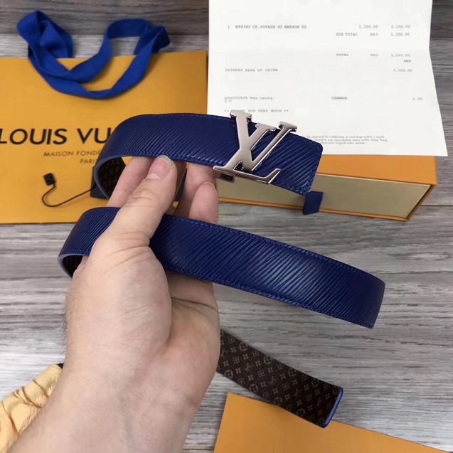 Louis vuitton original epi leather 35mm reversible belt M9257 blue