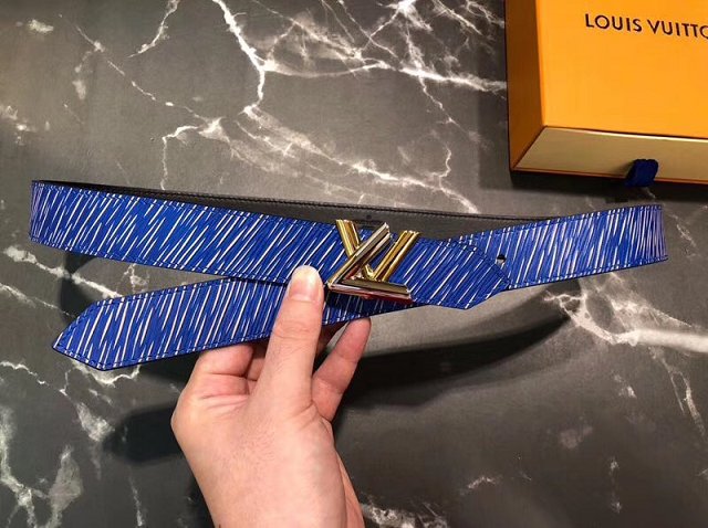 Louis vuitton original epi leather twist 30MM belt M9361U blue