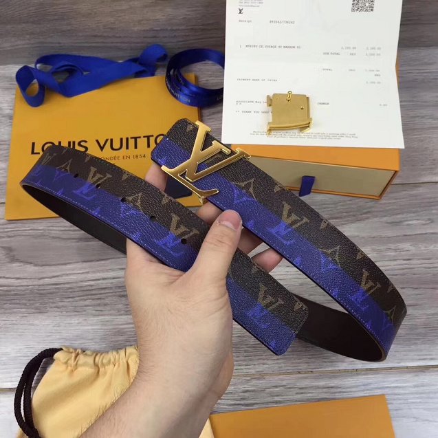 Louis vuitton original monogram 35mm belt MP034 blue