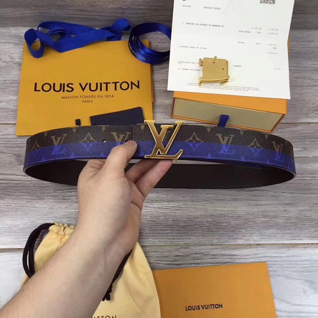 Louis vuitton original monogram 35mm belt MP034 blue