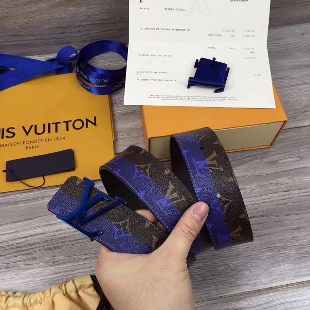 Louis vuitton original monogram 35mm belt MP034 blue 