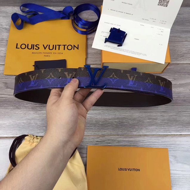 Louis vuitton original monogram 35mm belt MP034 blue 