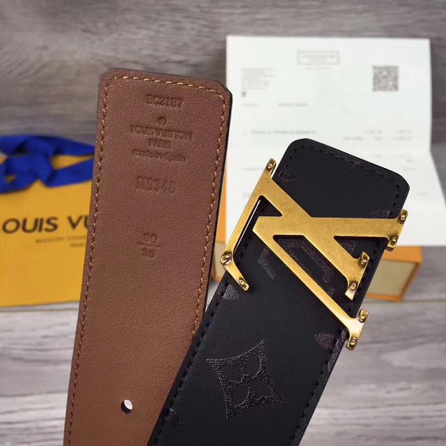 Louis vuitton original monogram calfskin printed 40mm belt M0091S black