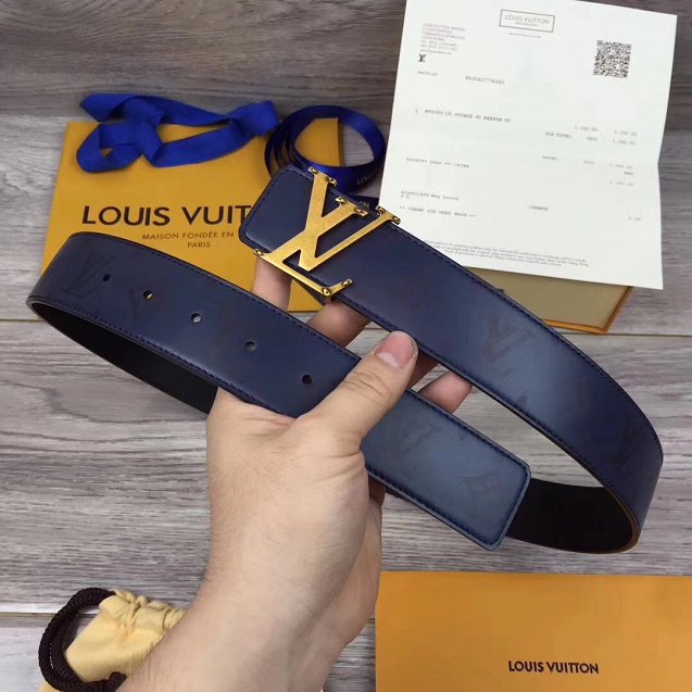 Louis vuitton original monogram calfskin printed 40mm belt M0091S blue