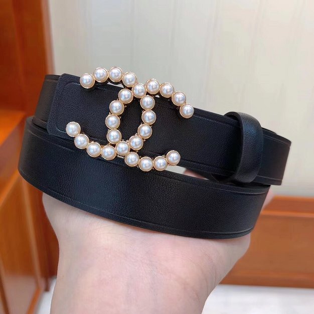 CC original calfskin 25mm pearl belt AA0521 black