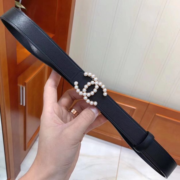 CC original calfskin 25mm pearl belt AA0521 black