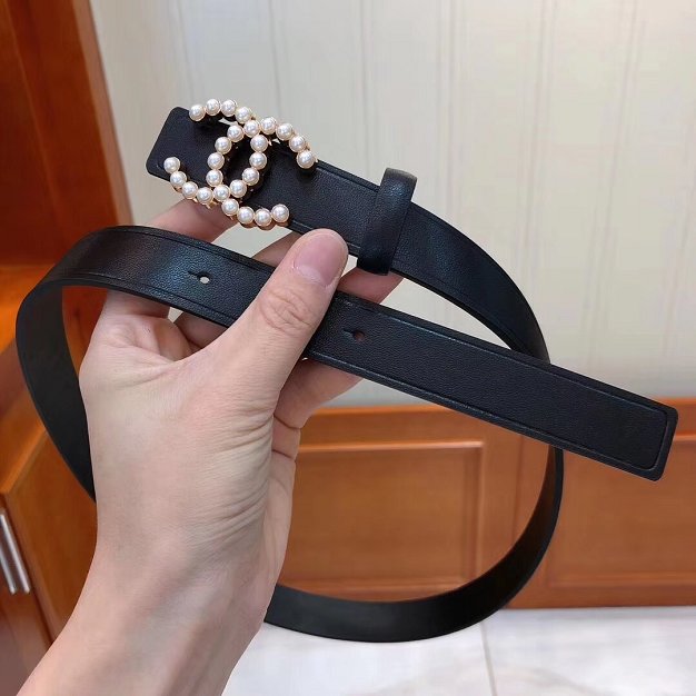 CC original calfskin 25mm pearl belt AA0521 black