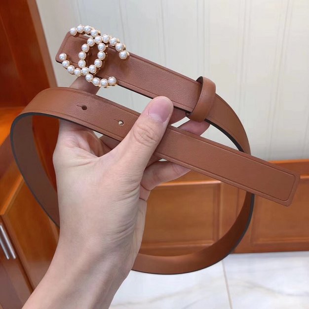 CC original calfskin 25mm pearl belt AA0521 coffee