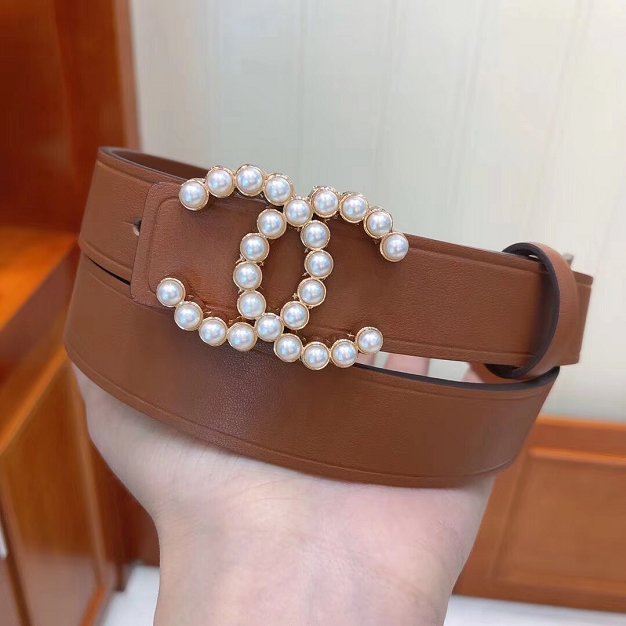 CC original calfskin 25mm pearl belt AA0521 coffee