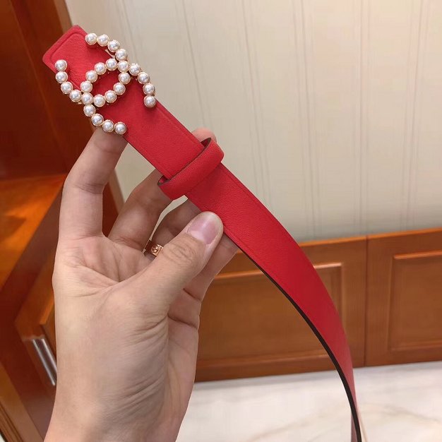 CC original calfskin 25mm pearl belt AA0521 red