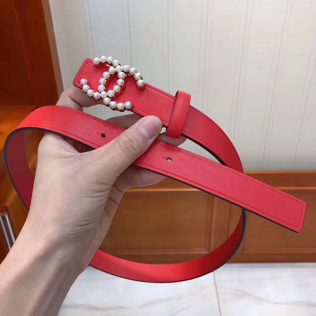 CC original calfskin 25mm pearl belt AA0521 red