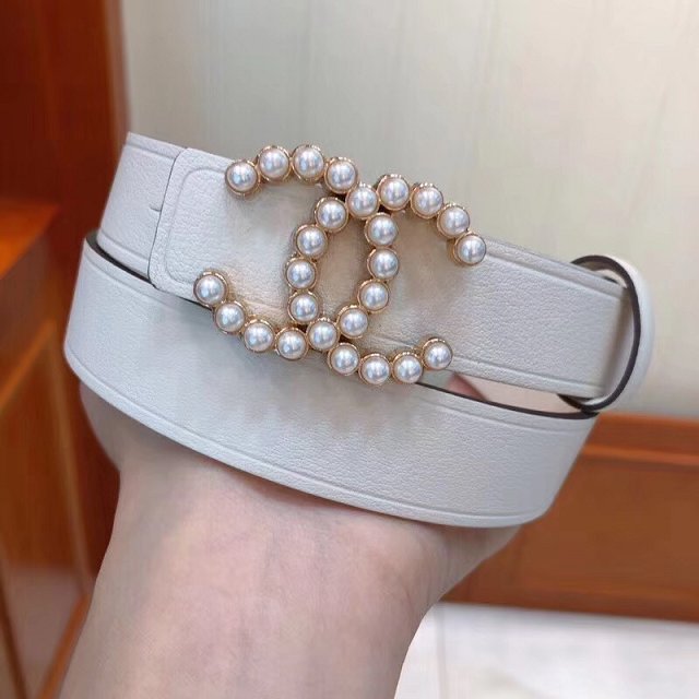 CC original calfskin 25mm pearl belt AA0521 white