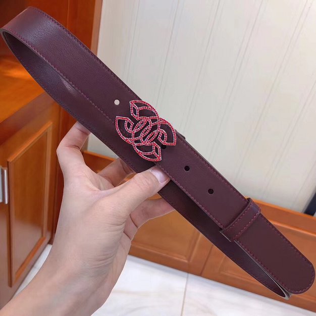 CC original calfskin 30mm belt AA0516 burgundy