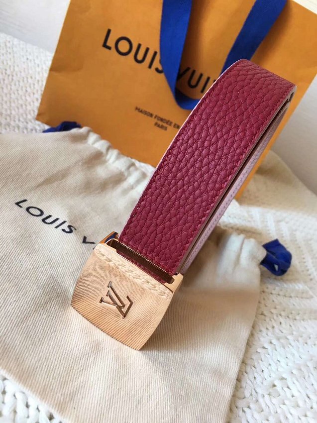 Louis vuitton original calfskin 30mm belt m6117 pink&burgundy