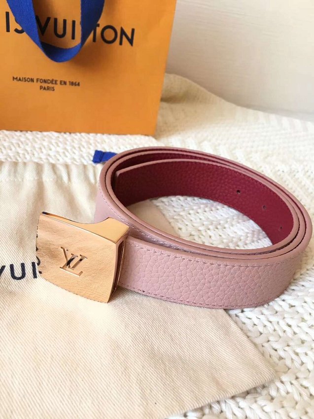 Louis vuitton original calfskin 30mm belt m6117 pink&burgundy