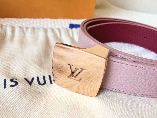 Louis vuitton original calfskin 30mm belt m6117 pink&burgundy