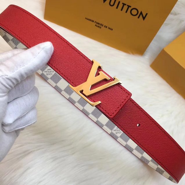 Louis vuitton original damier azur Initiales 30mm belt M0073U red