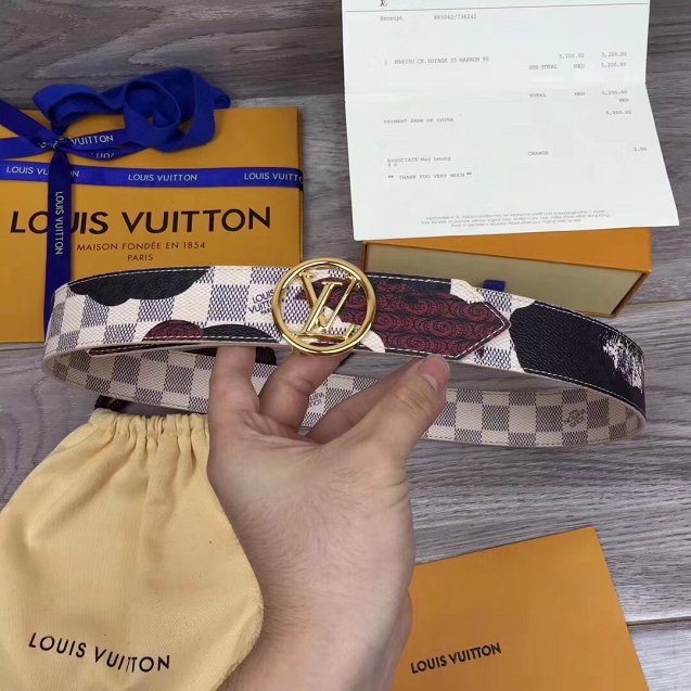 Louis vuitton original damier azur circle 35mm belt M0144U