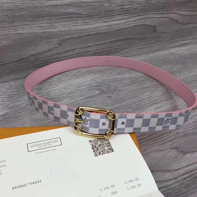 Louis vuitton original damier azur malletier 25mm belt m9942 pink