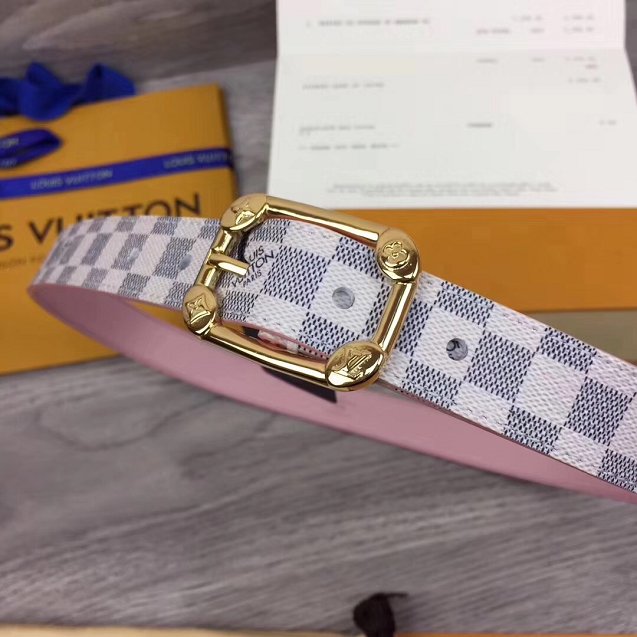 Louis vuitton original damier azur malletier 25mm belt m9942 pink